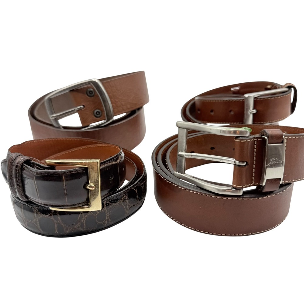 Mens Leather Belt Bundle 4pc Cole Haan Tommy Bahama Alligator Embossed Size 38